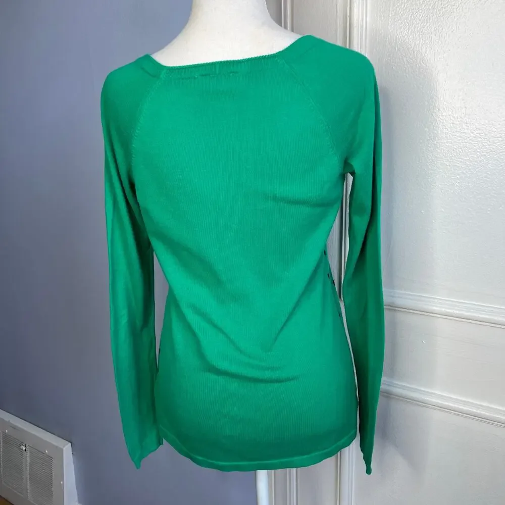 LOFT Polka Dot Cotton Sweater Long Sleeve Women's Size XS‎ Extra Small Green